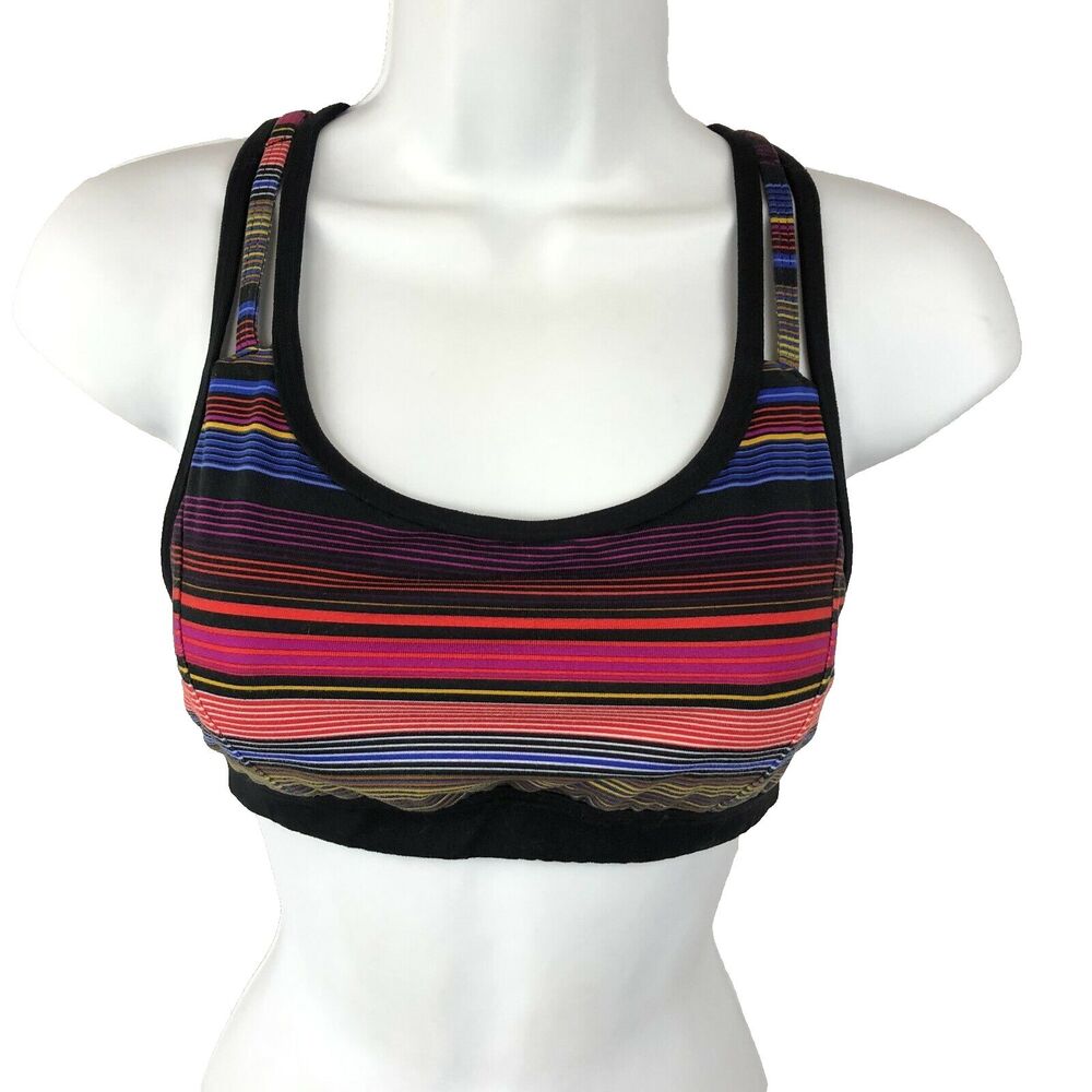 Athleta Womens Sports Bra XS Havana Fully Focused Athletic Straps Multi Stripe